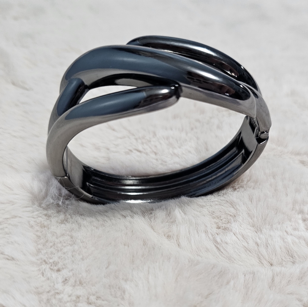 Sleek Dark Silver Twisted Cuff Bracelet